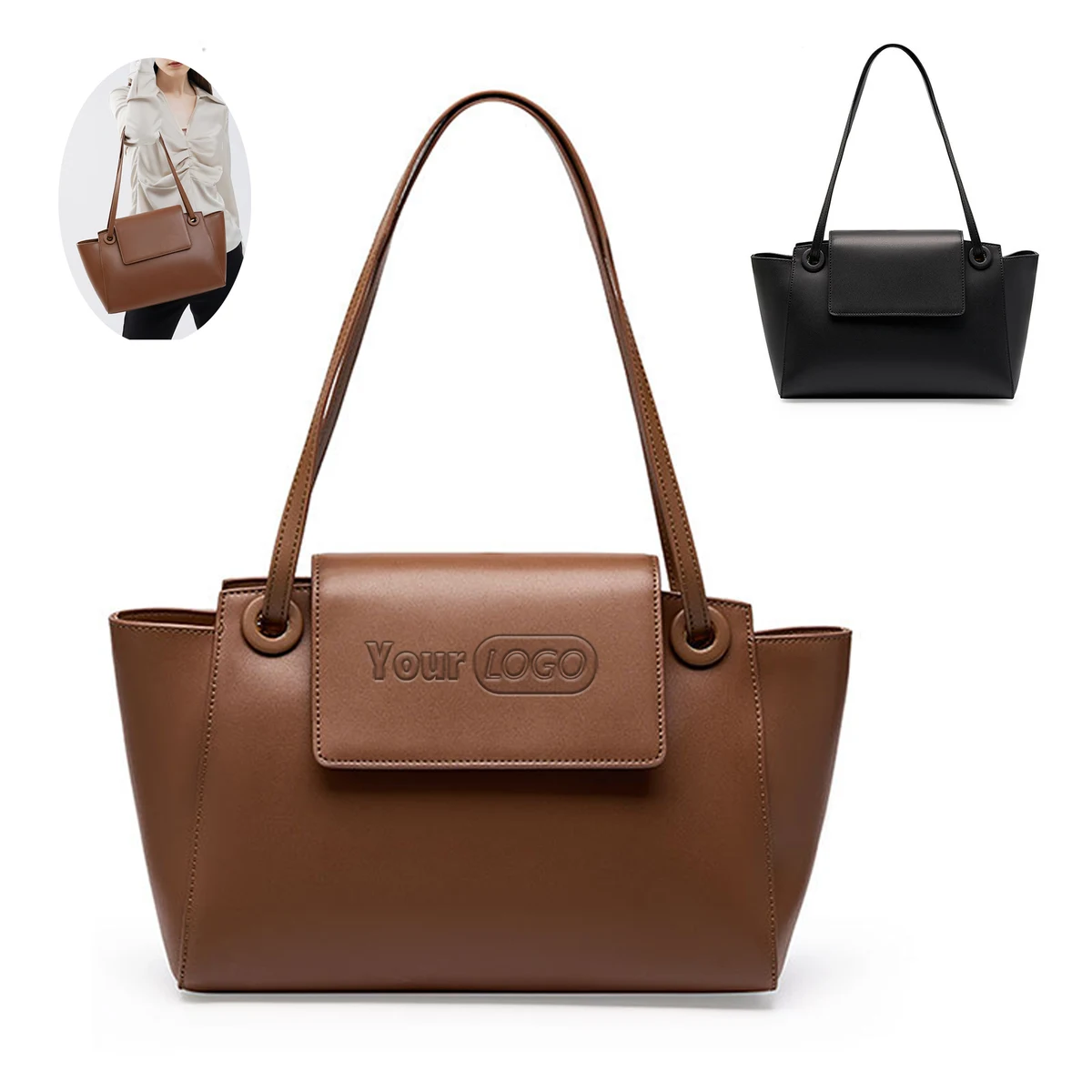 Genuine Leather Simple and large-capacity shoulder tote 1