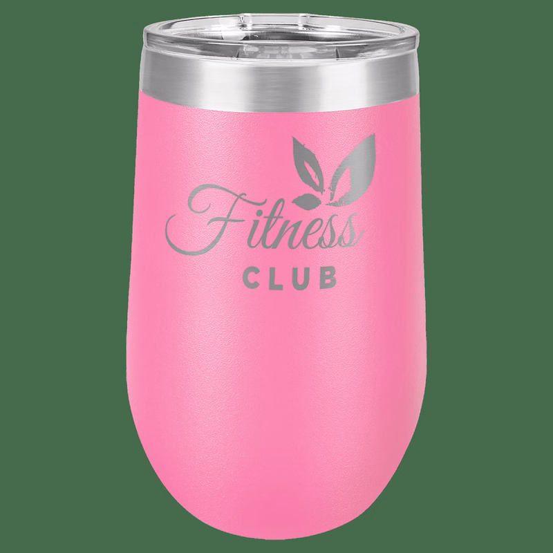 16 oz. Pink Laser Engraved Polar Camel Stemless Wine Tumbler w/Clear Lid