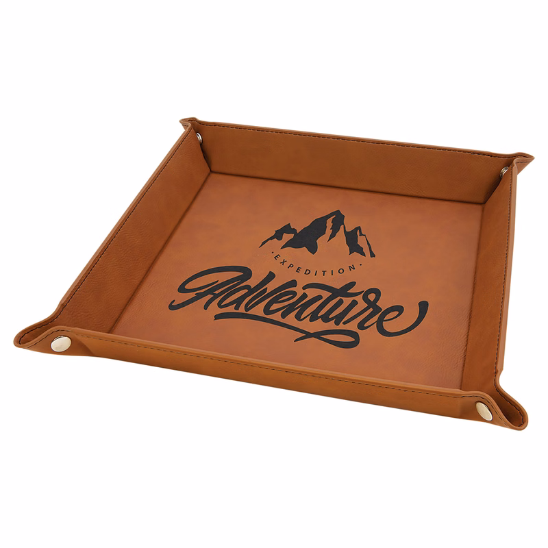 9" x 9" Rawhide Leatherette Snap Up Tray with Silver Snaps