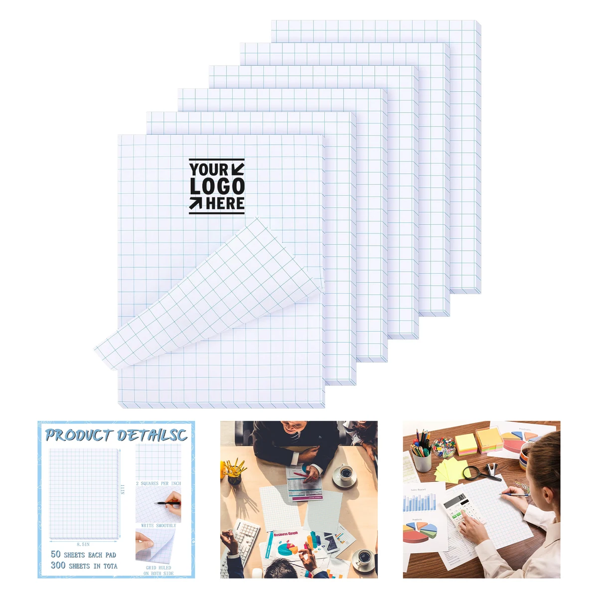 8.5" x 11" 50 Sheets Double Sided Graph Paper Pad 1