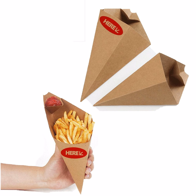 Eco-Friendly Kraft Fry Cone with Sauce Holder