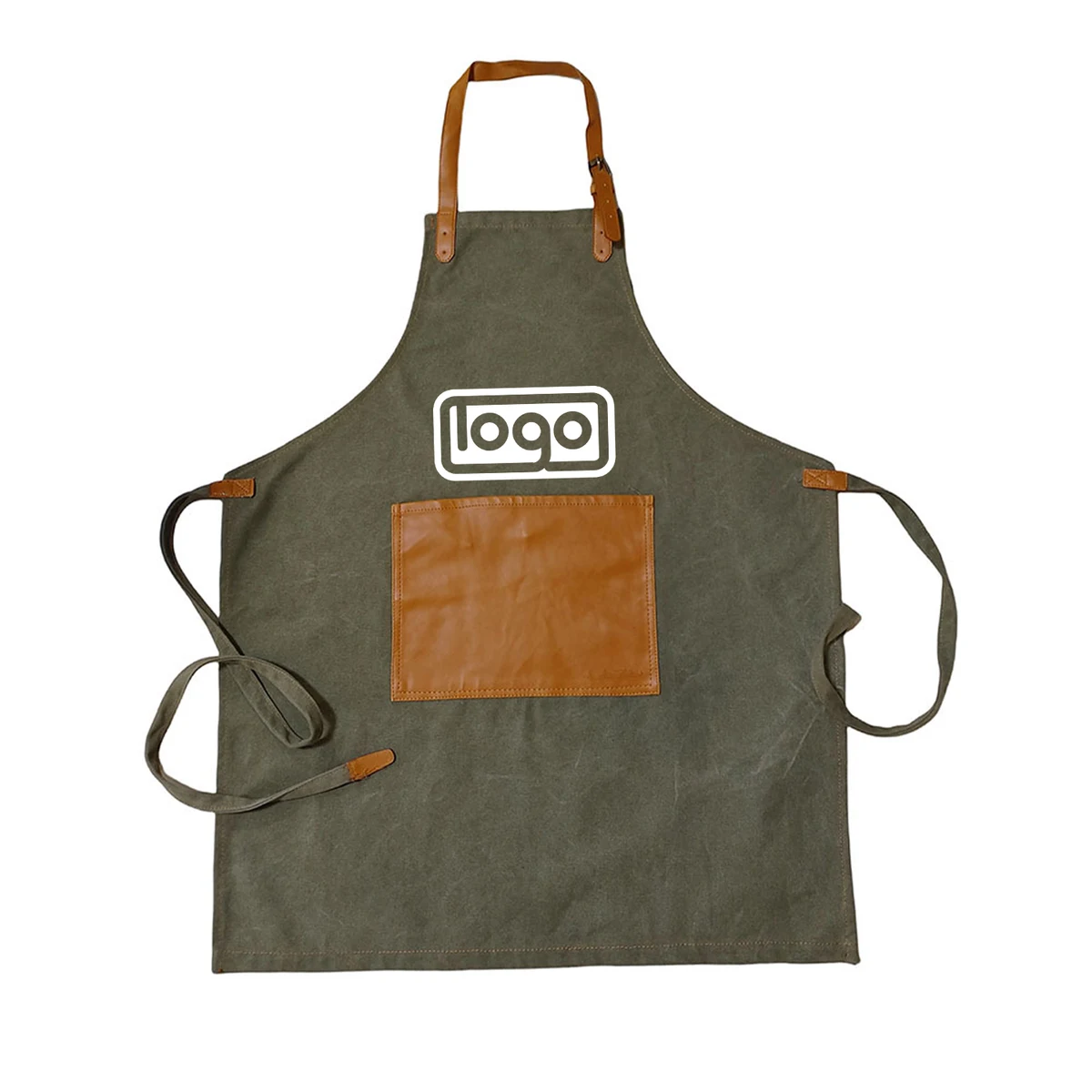 PU Leather Pocket Breathable Canvas Apron 1