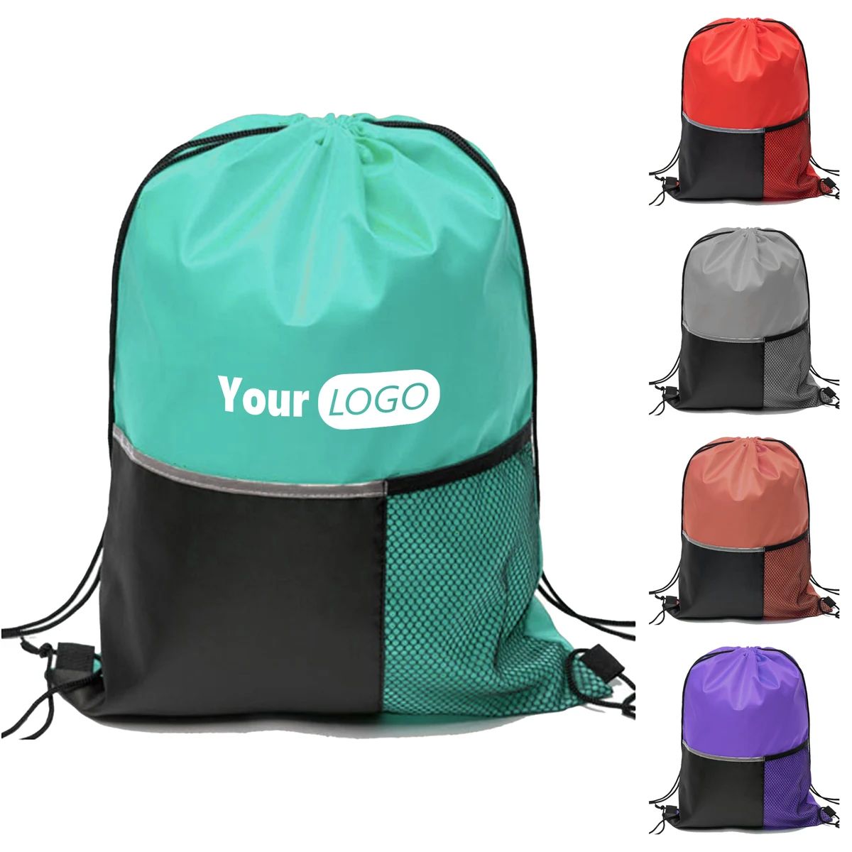 Polyester Multi-Functional Drawstring Backpack With Mesh Compartment 1