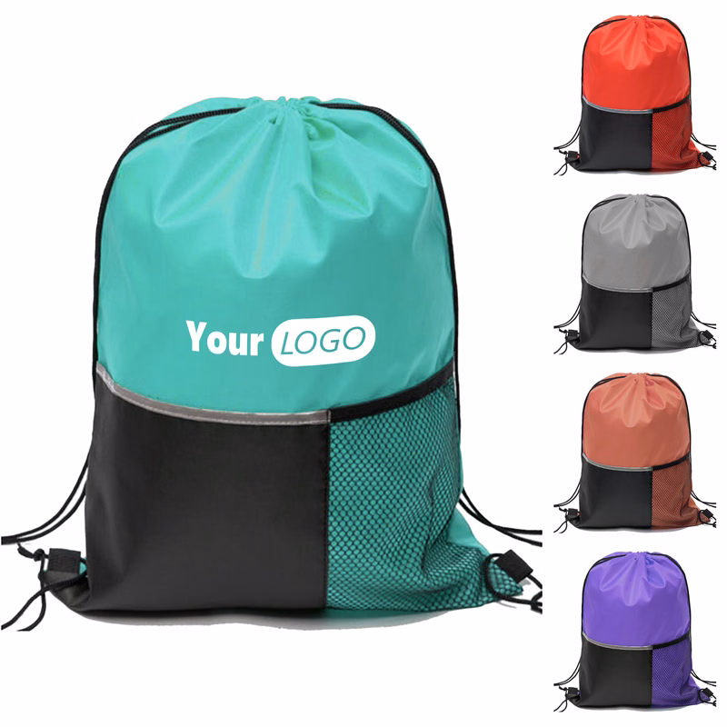 Polyester Multi-Functional Drawstring Backpack With Mesh Compartment