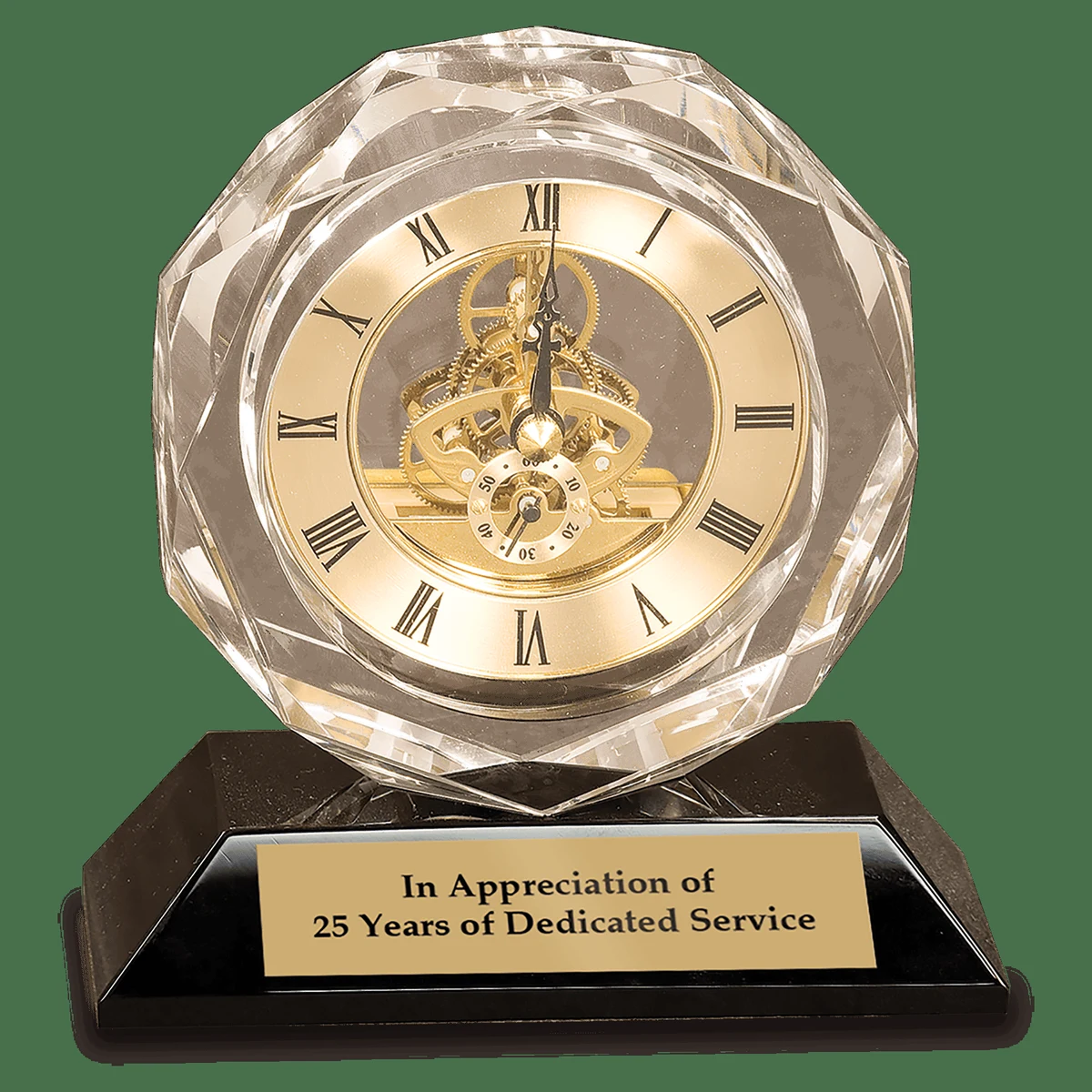 5 3/4" Clear/Black/Gold Crystal Clock on Pedestal Base 1