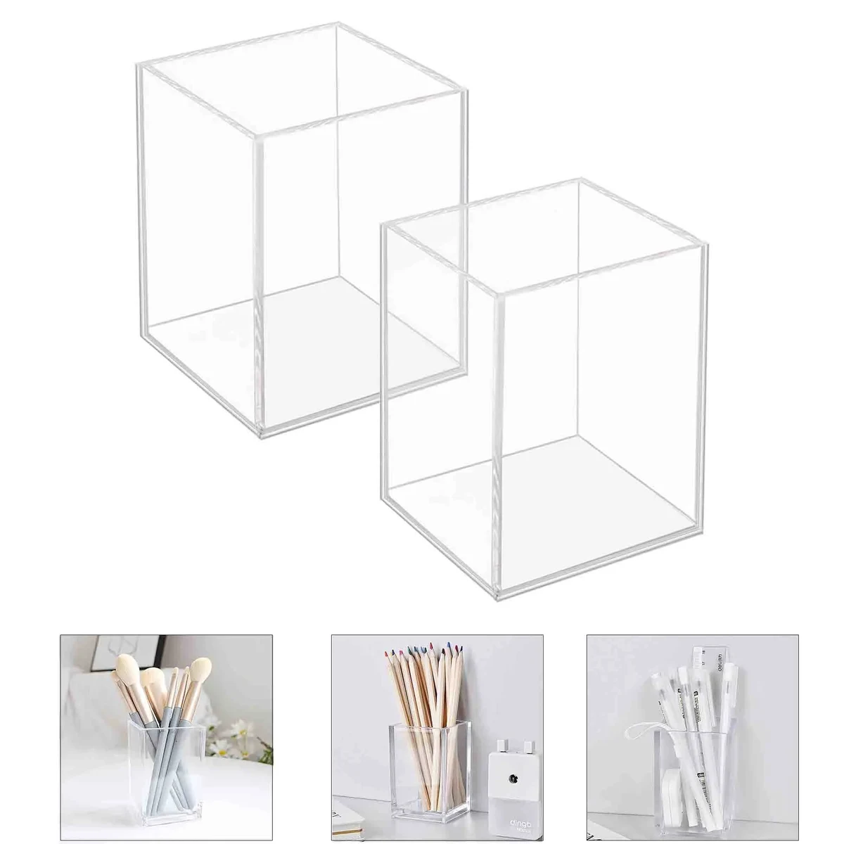 Acrylic Pen Pencil Holder Clear Makeup Brush Cup 1