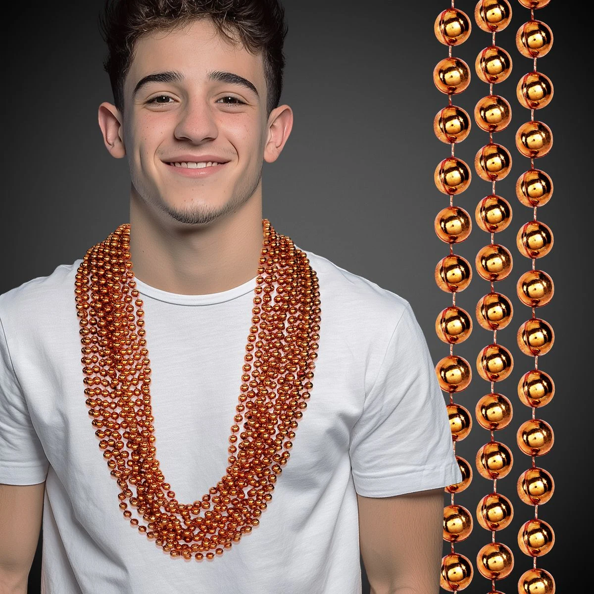 Orange Metallic Beaded Mardi Gras Beads Necklace 1