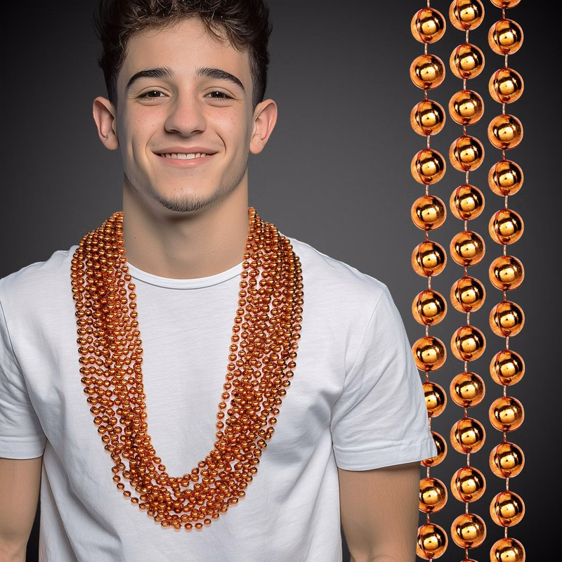 Orange Metallic Beaded Mardi Gras Beads Necklace