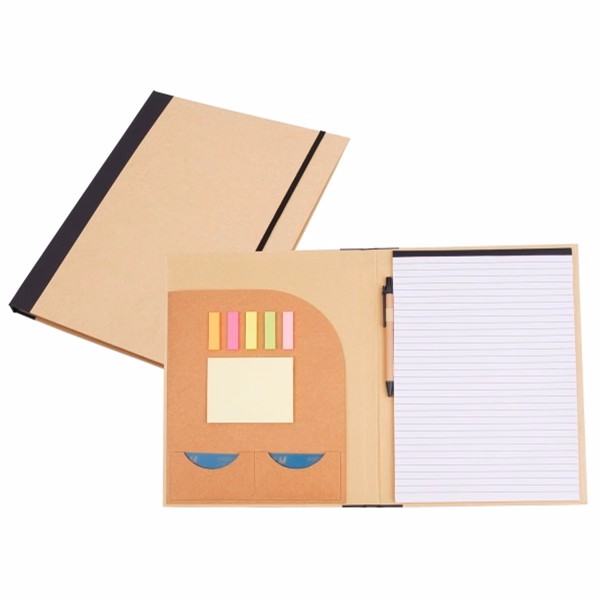 Recycled Padfolio w/Notepad, Flags, Memo Pad, Pockets & Pen