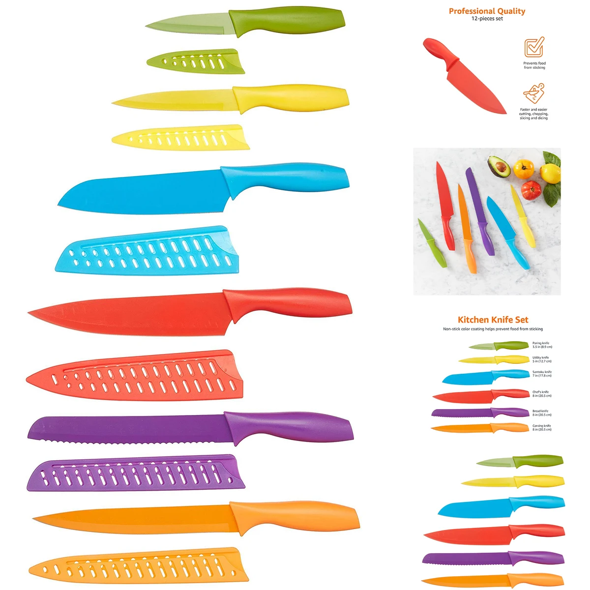 Color-Coded Kitchen 12-Piece Knife Set 1