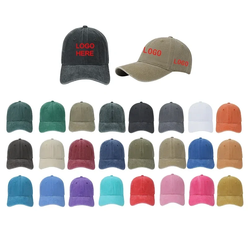 Washed Cotton Baseball Caps w/ Custom Embroidery Adjustable 1