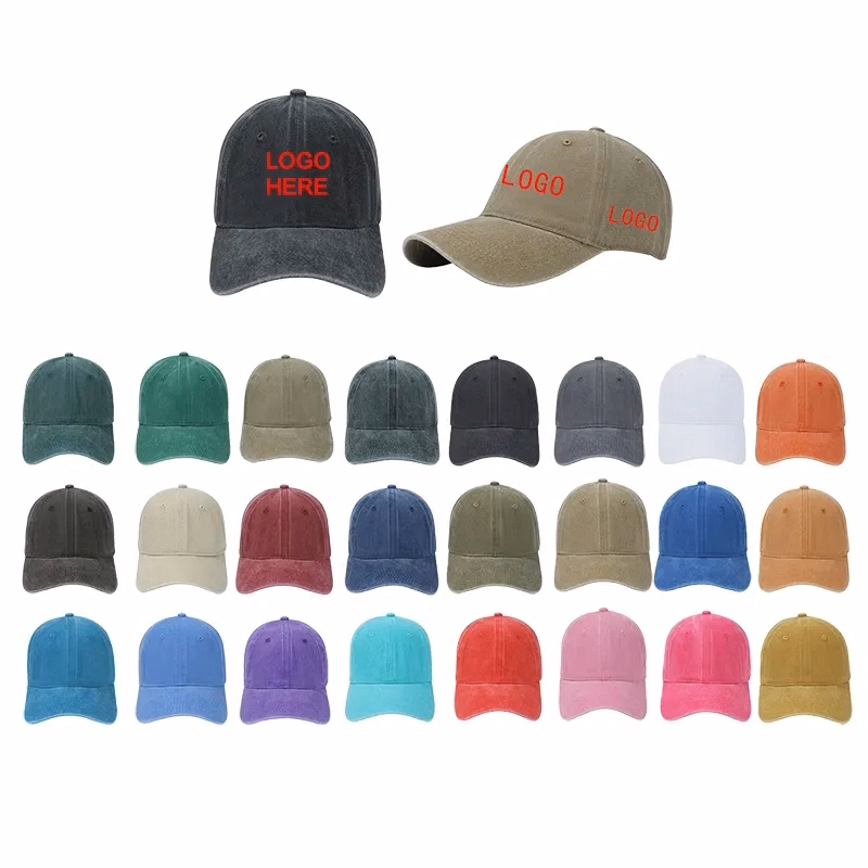 Washed Cotton Baseball Caps w/ Custom Embroidery Adjustable