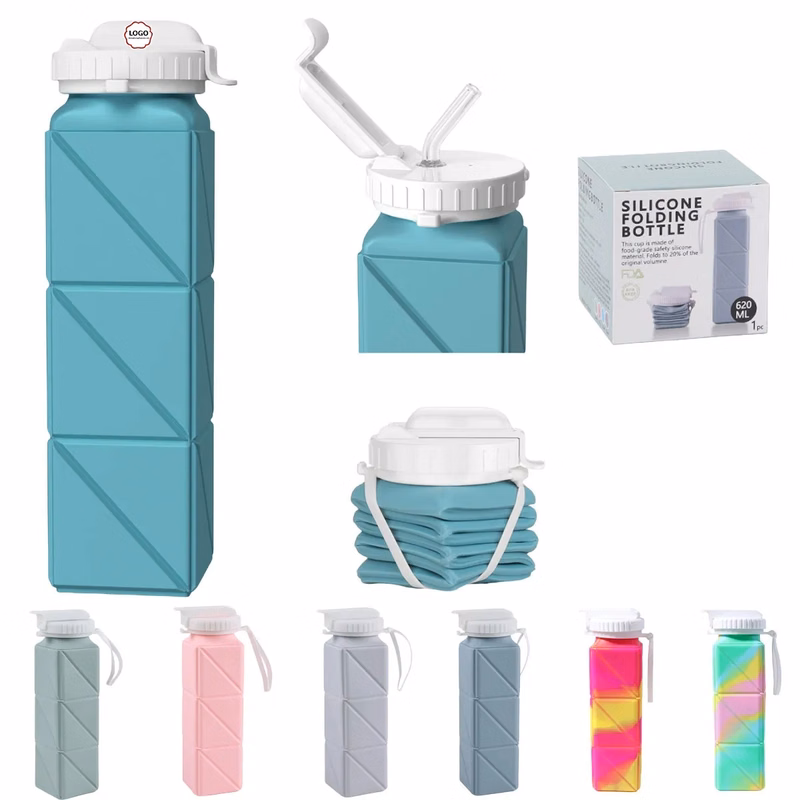 20.7oz Collapsible Water Bottles Leakproof With Straw Lid
