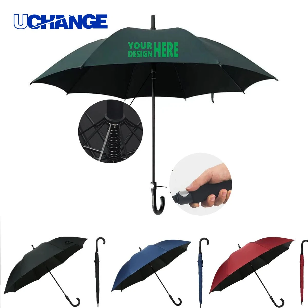 All Fiber Golf Umbrella With Curved Handle for Sports 1