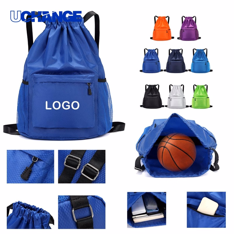 Oxford Fabric Mesh Drawstring Gym Bag