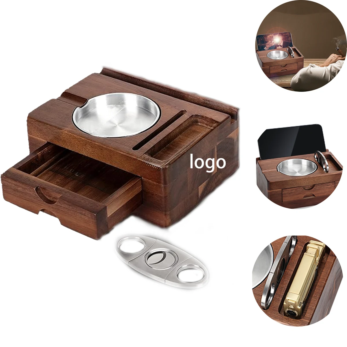 Wooden Cigar Ashtray with Drawer 1