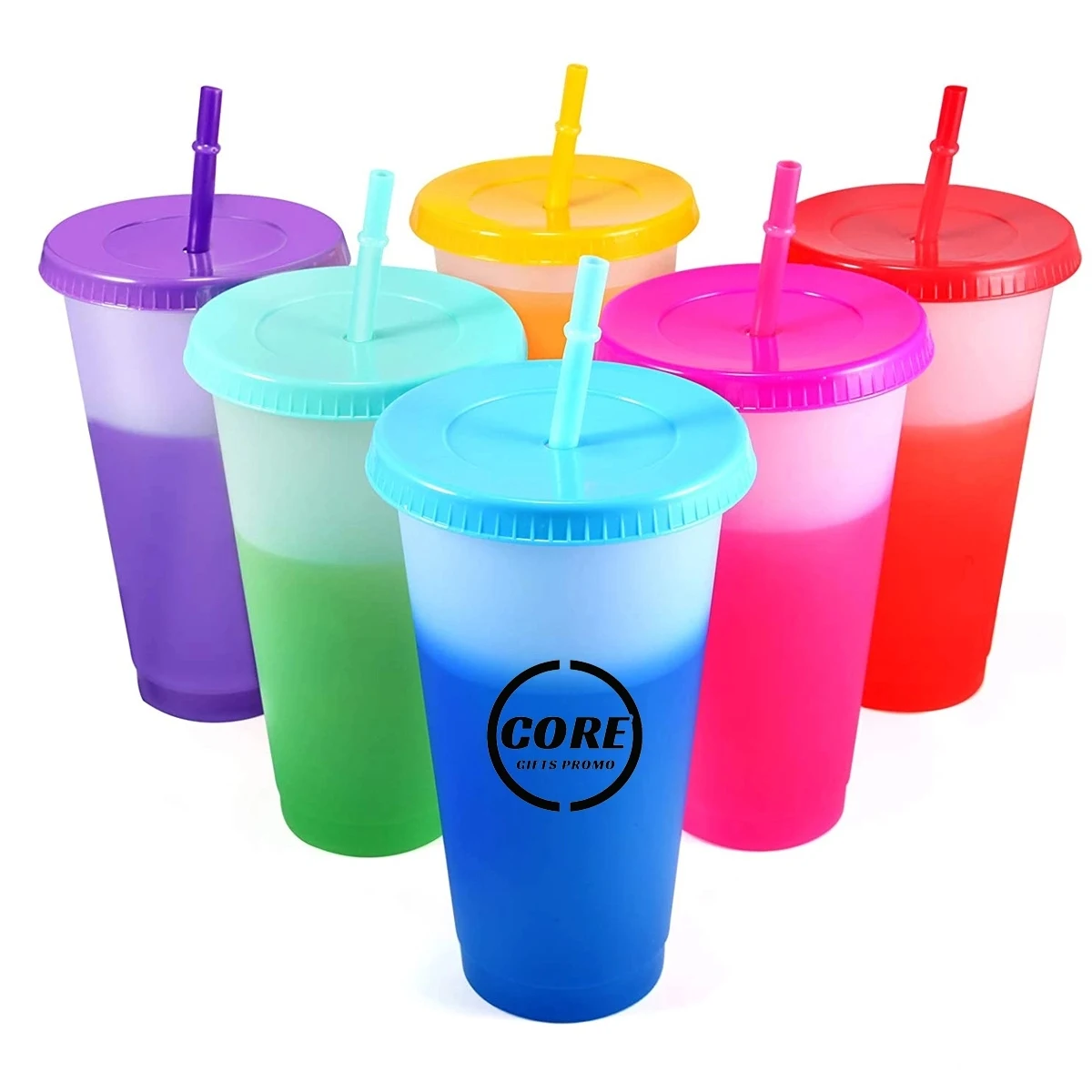 24 Oz. Color Changing Cups With Lids & Straws 1