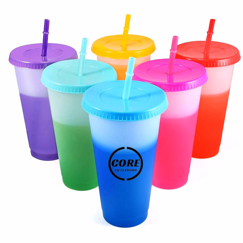 24 Oz. Color Changing Cups With Lids & Straws