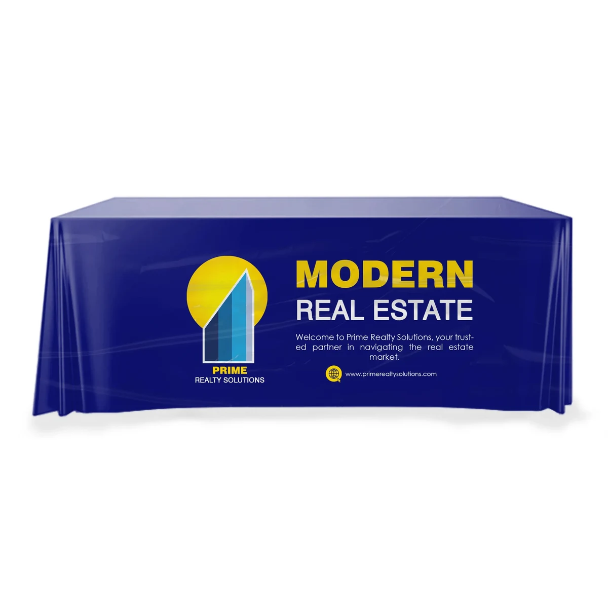 8' Disposable plastic table covers - front panel, full color 1