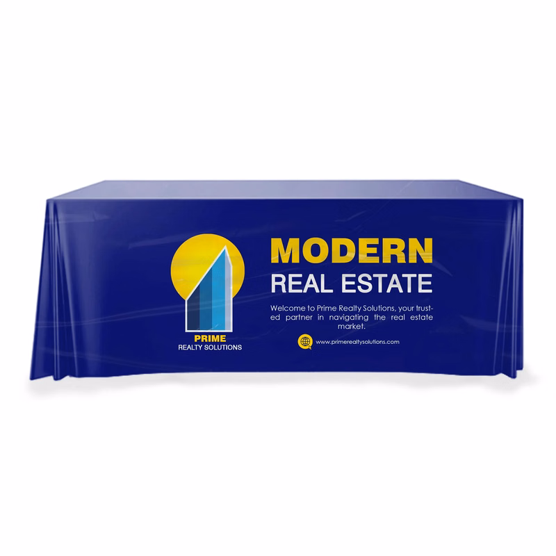 8' Disposable plastic table covers - front panel, full color