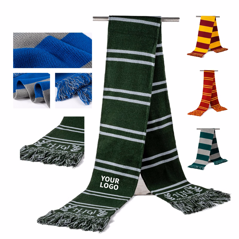 Jacquard Knit University Scarf With Fringe