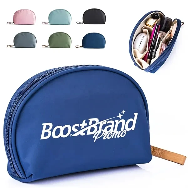 Custom Half-Moon Zippered Cosmetic Pouch with Wristlet Loop — Compact Promo Organizer 1