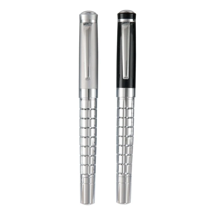Chrome Barrel w/ Unique Cross Cut Rollerball Pen 1