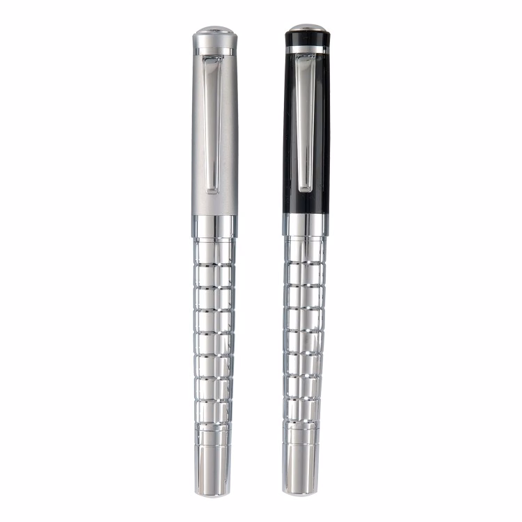Chrome Barrel w/ Unique Cross Cut Rollerball Pen