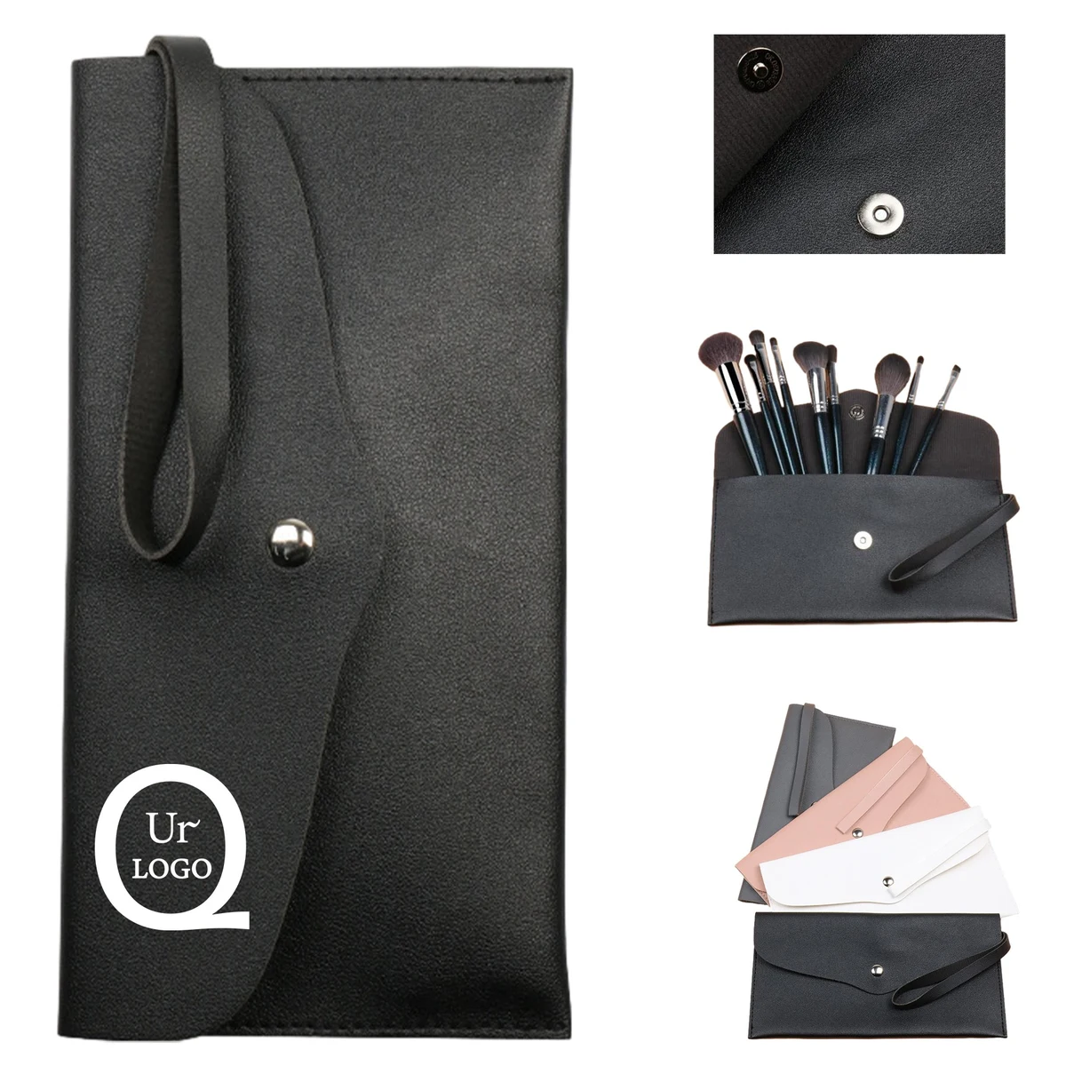 Pu Button Pouch Handbag For 15Pcs Makeup Brushes 1
