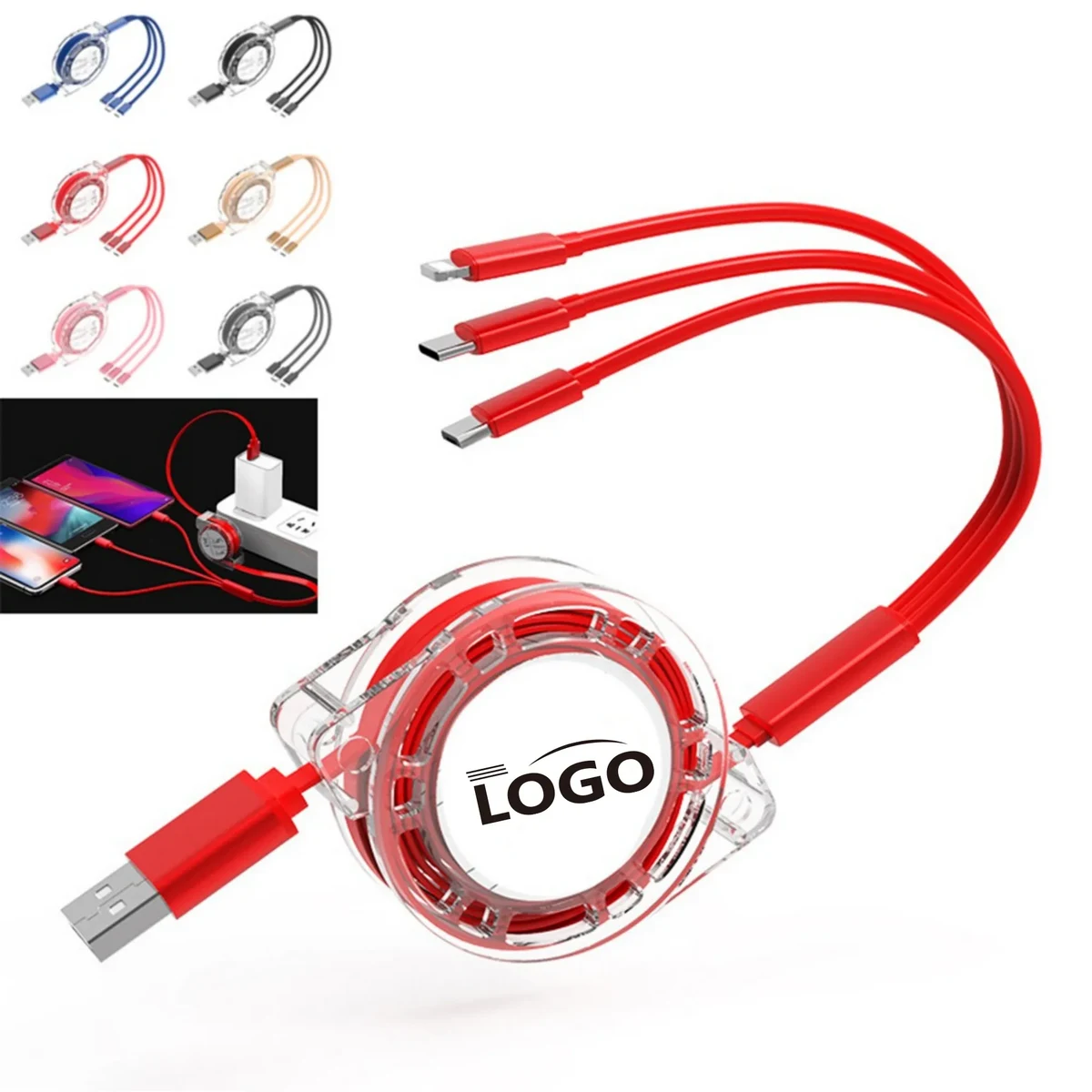 3 In 1 Retractable USB Charger Cable Charging Cord 1