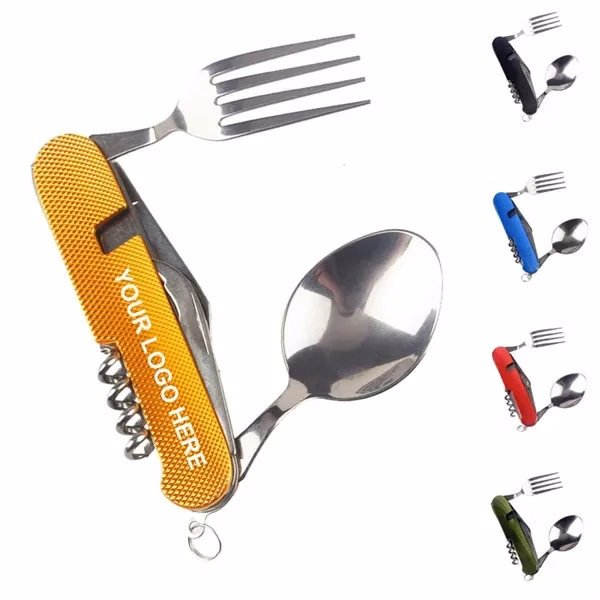 Custom Stainless Steel 6-in-1 Folding Cutlery Set — Portable Outdoor Dining Essential