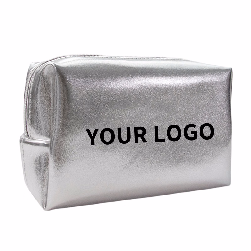 Silver Faux Leather Makeup Cosmetic Bag