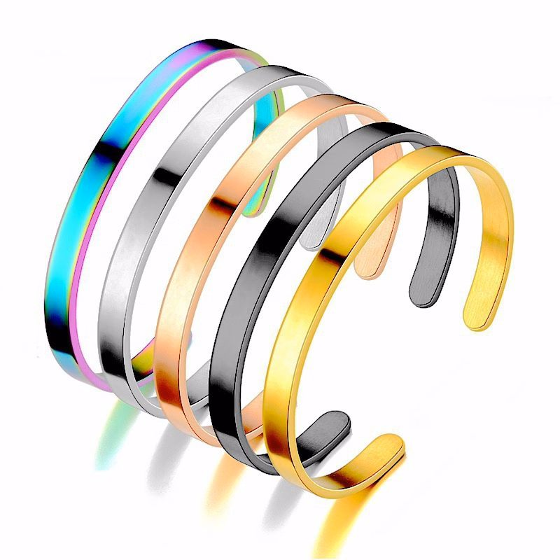 Mirror Polished C-Shaped Open Titanium Steel Bangle