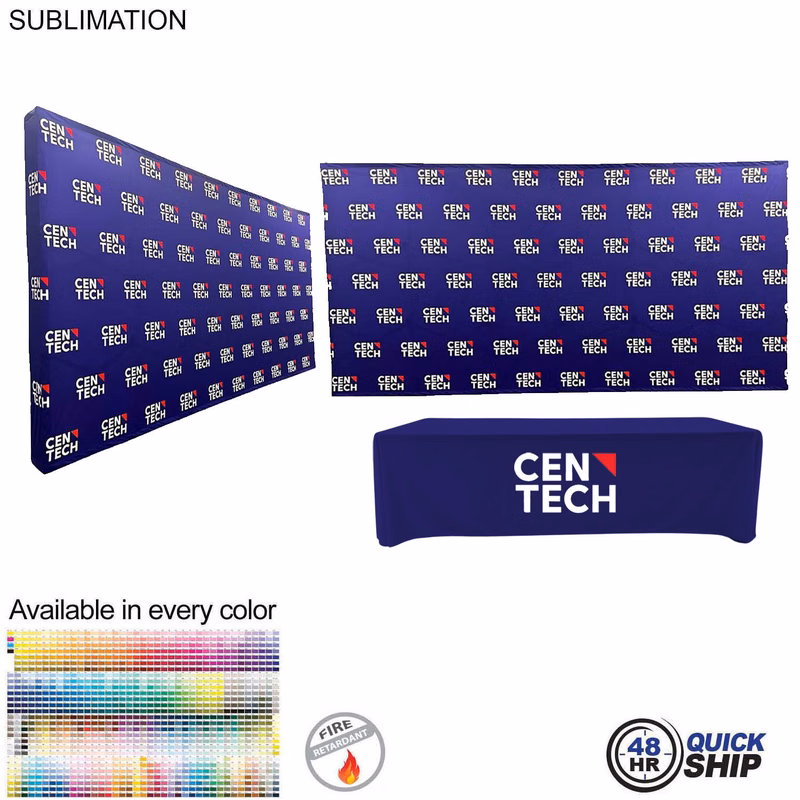48Hr Quick - Tradeshow booth package Ultra, 15' Straight Wall with Wrap End Caps & 8' tablecloth