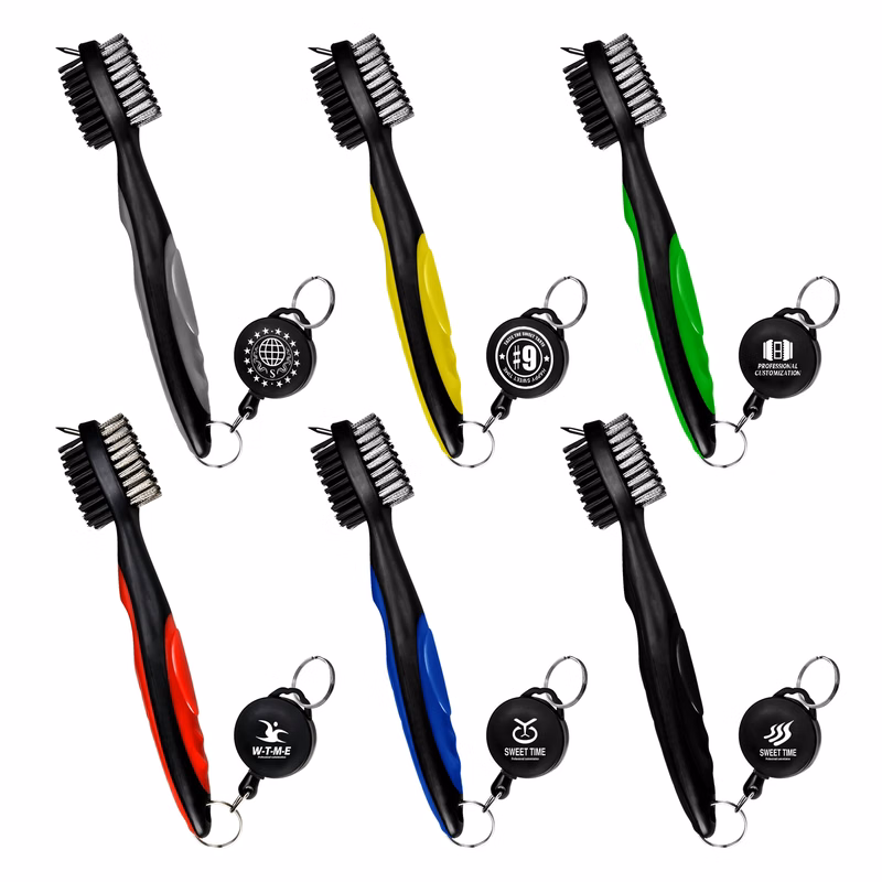 Golf Club Cleaning Brush/Groove Cleaner with Retractable Carabiner