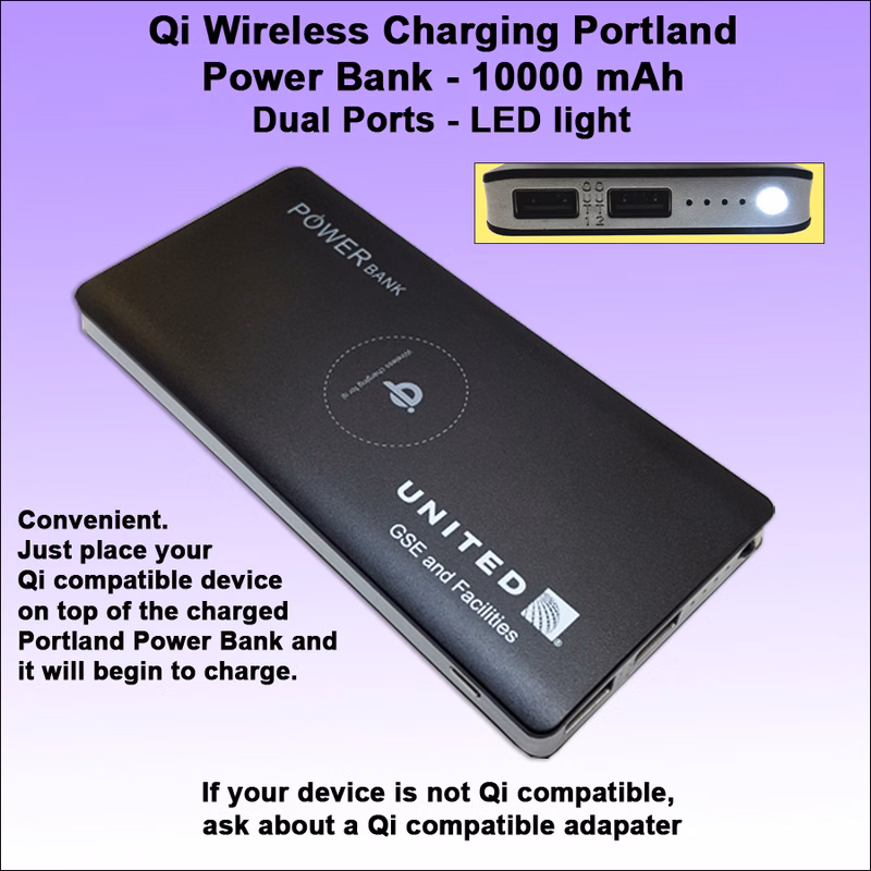 Qi Wireless Charging Portland Power Bank 10000 mAh - Black