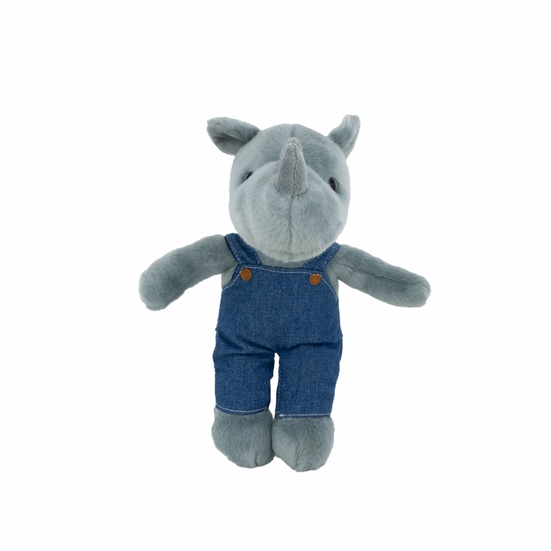 Plush Rhino with Denim Overalls