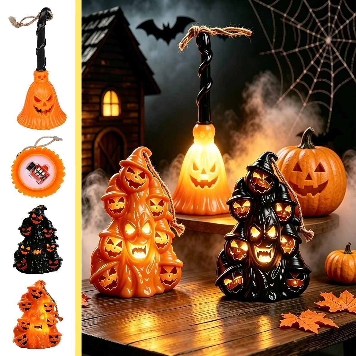 Halloween Handheld Pumpkin Lamp With Broom 1