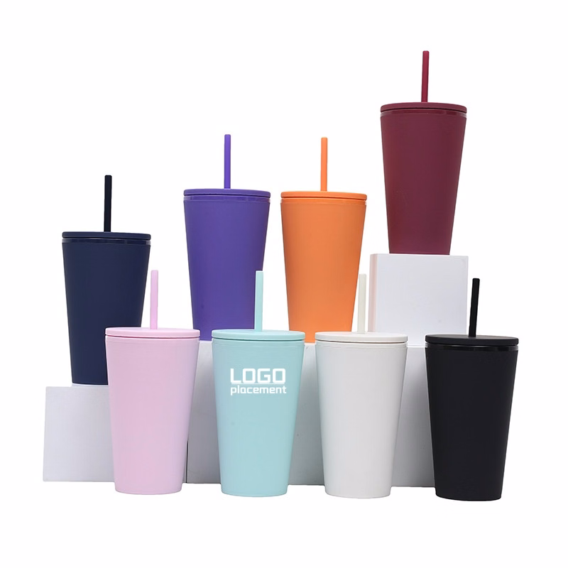 Customized double-layer straw plastic cup