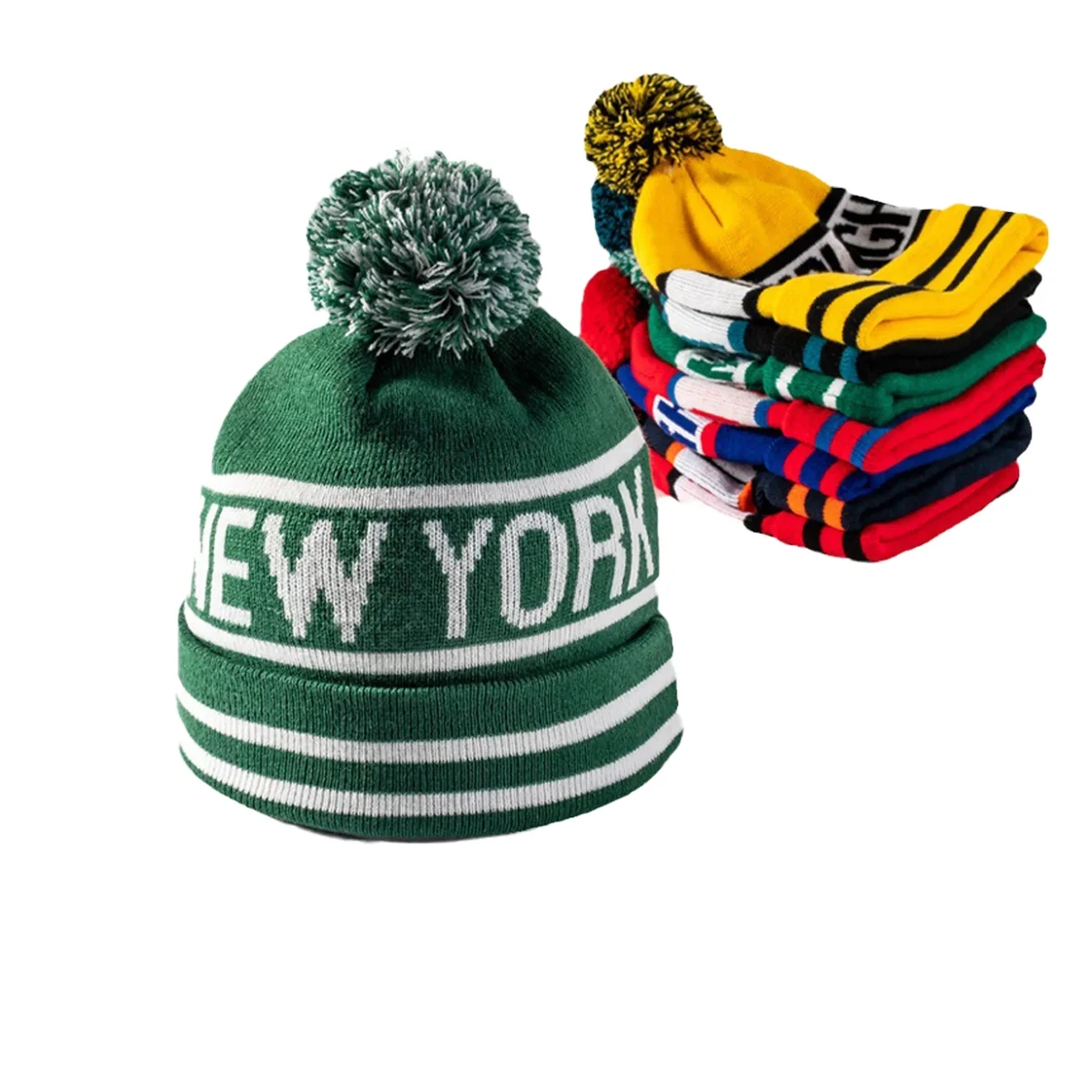 Knitted Stripe Pom Beanie MOQ 100 PCS 1