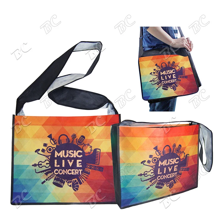 Fully Sublimated 16" x 13" 100 GSM PET Non-Woven Messenger Bag 1