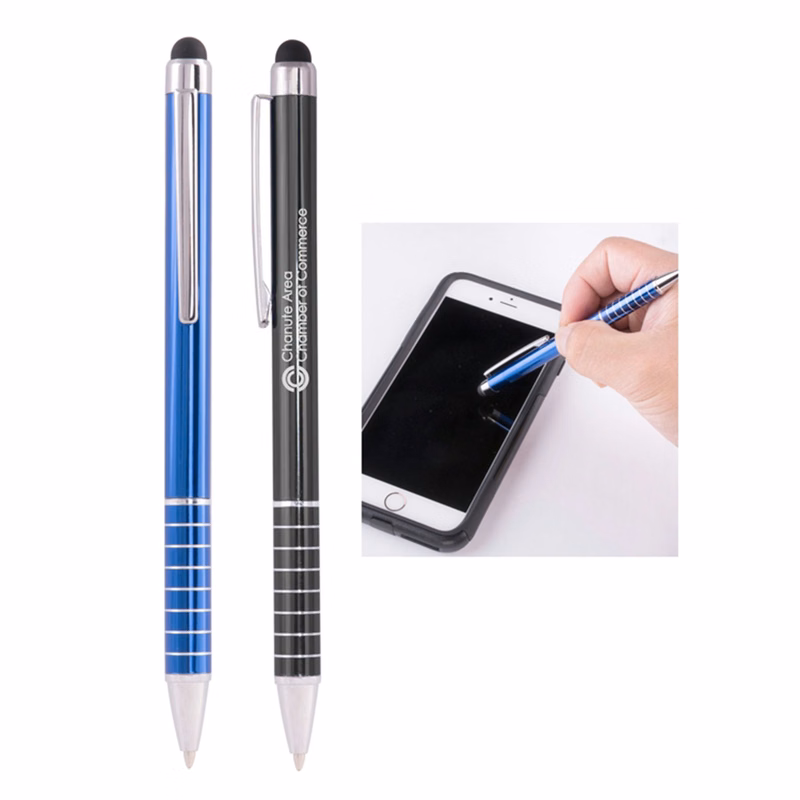 Stylus Ballpoint Pen & Stripped Grip and Shining Accents