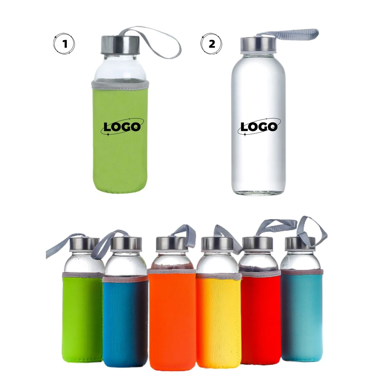 10oz Glass Water Bottle With Sleeve And Lanyard Outdoor Sports Travel 1