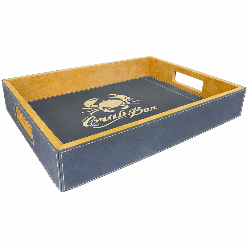 16" x 12" Black/Gold Leatherette Serving Tray