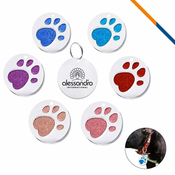 Custom Plastic Crystal Paw Pet ID Tags With O Ring — Elegant Pet Branding Solution