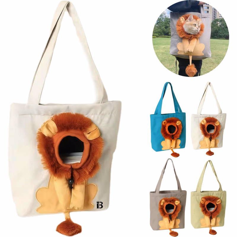 Adjustable Lion Design Canvas Pet Cat Carrier Bag