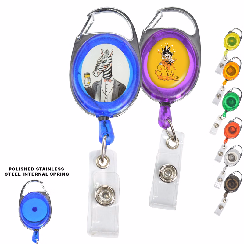 Both Side Flat Transparent Oval Carabiner Badge Reel
