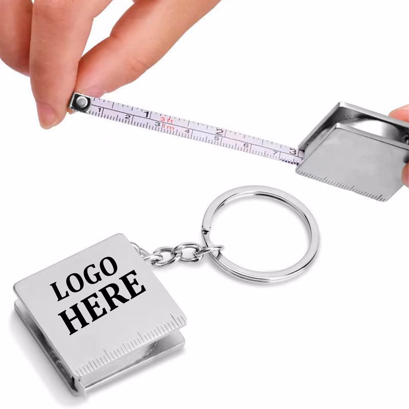 1.2-Meter Square Metal Silver Mini Tape Measure Key Chain Retractable Tape Measure Keychain