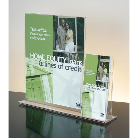 Counter Sign Holder for 11"x14" Sign w/ 4"w brochure pocket. 16-1/8"w x 14"h overall size. 1
