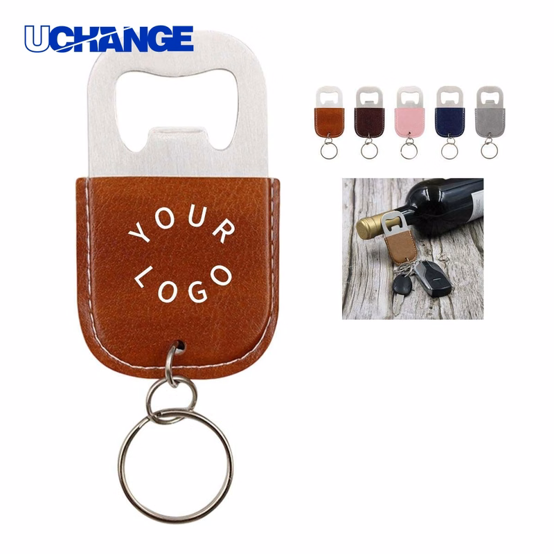 Stainless Steel Bottle Opener Keychain Tool with PU Leather Grip